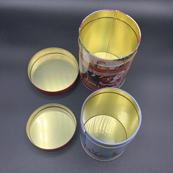 Vintage Two 80s Santa Airtight Round Metal Cookie Candy Food Containers - Picture 6 of 14